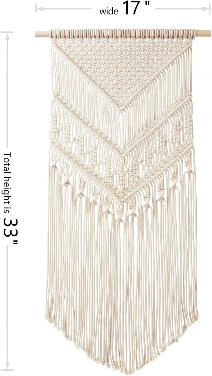Mkono Macrame Wall Hanging, Boho Tapestry Decor, Woven Art, Ivory 17"Wx33"L
