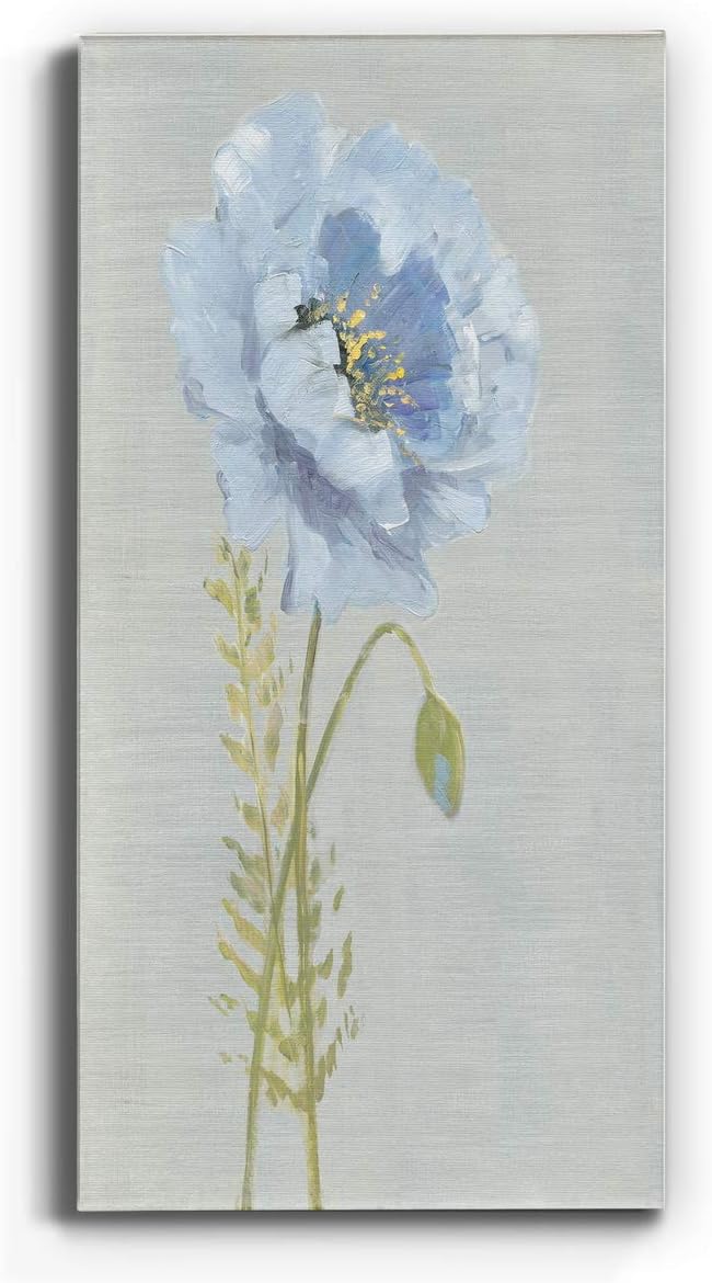 Renditions Gallery Canvas Floral Wall Art Nature Paintings & Prints Premium Jardin Bleu Modern Romantic Artwork Canvas Botanical Decorations for Bedroom Office Kitchen - 20"x40" LT43