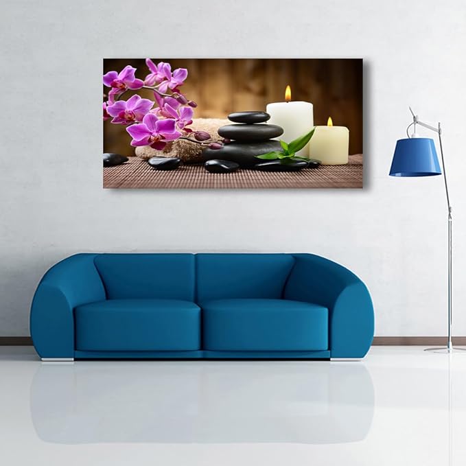 Butterfly Orchid Flowers Pictures Canvas Wall Art for Living room Bedroom Wall Decor,Flowers Wall Art Print Paitnings for home Decor,Morden Artwork Stones and Candles Yoga Atmosphere Canvas Art