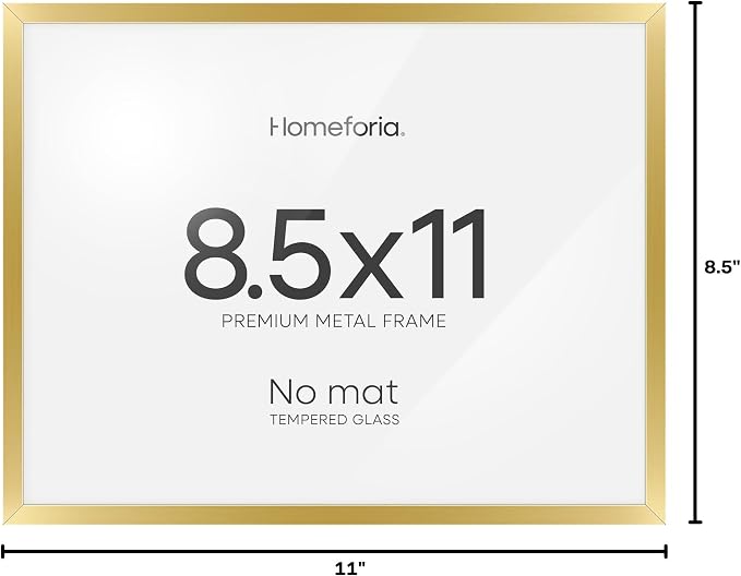 Homeforia 8.5x11 Gold Diploma Frame, High-End Metal, Glass