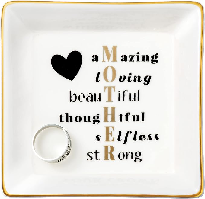 JoycuFF Birthday Gifts for Mom Ring Trinket Dish Tray Jewelry Ring Holder Mother's Day Thanksgiving Day Christmas Gifts for Mom Mama from Daughter or Son