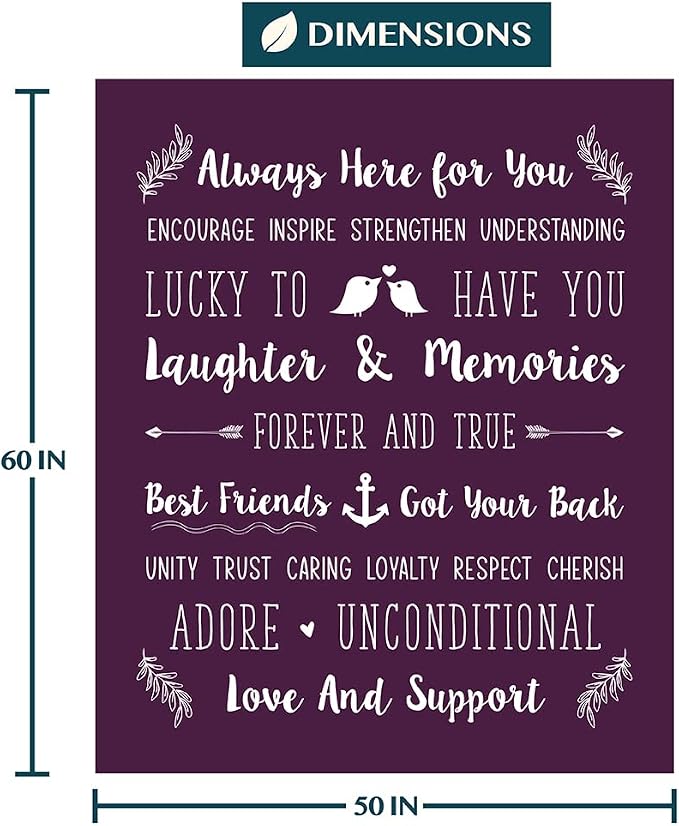 PAVILIA Best Friend Blanket - Friendship Gifts for Women, Soul Sister & Long Distance Bestie Gift, Soft Cozy Fleece Throw with Sentimental Quotes, BFF Birthday Gift Idea, Purple