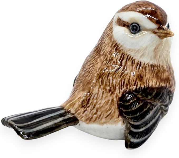 WitnyStore Tiny 2¾" Brown Sitting Look Right Eurasian Sparrow Bird Figurine - Miniature Hand Made Ceramic Birds Aves Colorful Porcelain Feathered Animals Cute Decorative Collectible Figure Décor Gifts