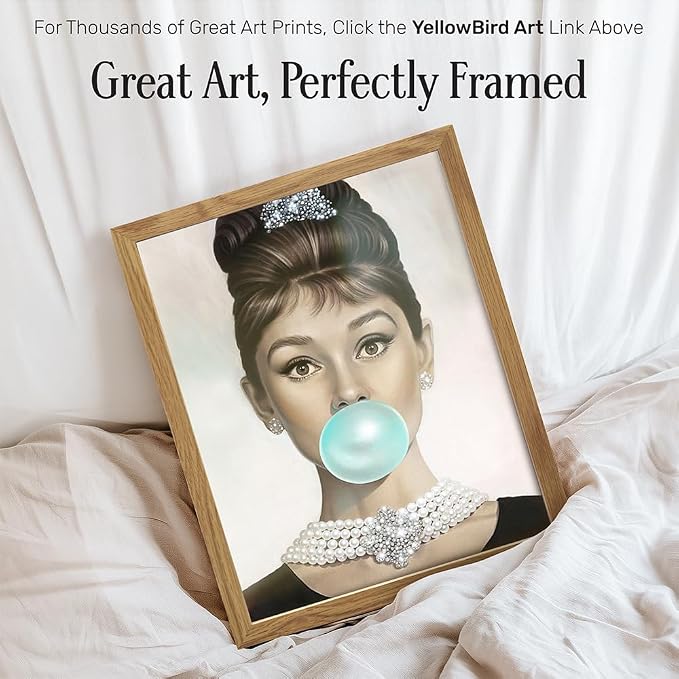 Audrey Hepburn Wall Art FRAMED - Blue Audrey Hepburn Poster - Holly Golightly - Glam Wall Art - Vintage Movie Poster - Gift for Women, Her, Wife, Woman - Pop Art Wall Decor