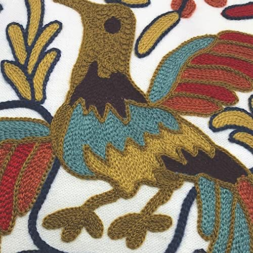 Alysheer Embroidered Summer Decorative Throw Pillow Cover 18"x 18" Set of 2, Boho Orange Bird Embroidery Patterned Cotton Cushion Case for Sofa Couch Living Room Bedroom Outdoor