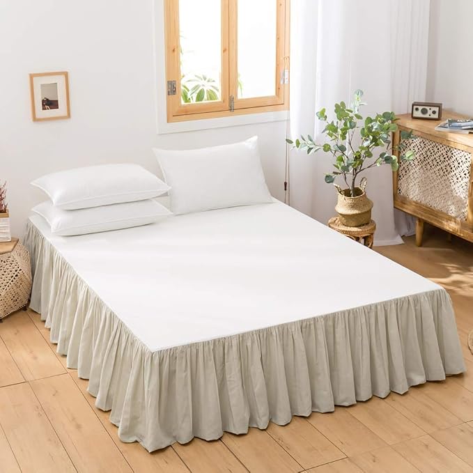 BISELINA French Linen Bed Skirt with Pleated Frills 14-Inch Tailored Drop Natural Flax Cotton Blend Dust Ruffle Soft Cozy Farmhouse Bedding (14" California King, Ruffle Linen)