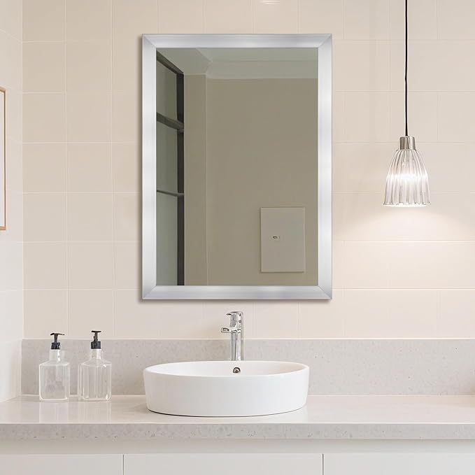 Bathroom Mirror for Over Sink 36x24 Inch Rectangular Wall Mirror, Nickel | Framed Wall Mounted Mirror, Hangs Horizontally or Vertically for Vanity, Entryway, Restroom