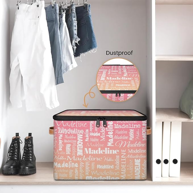 Custom Name Storage Basket, Personalized Keepsake Box, Pink Apricot