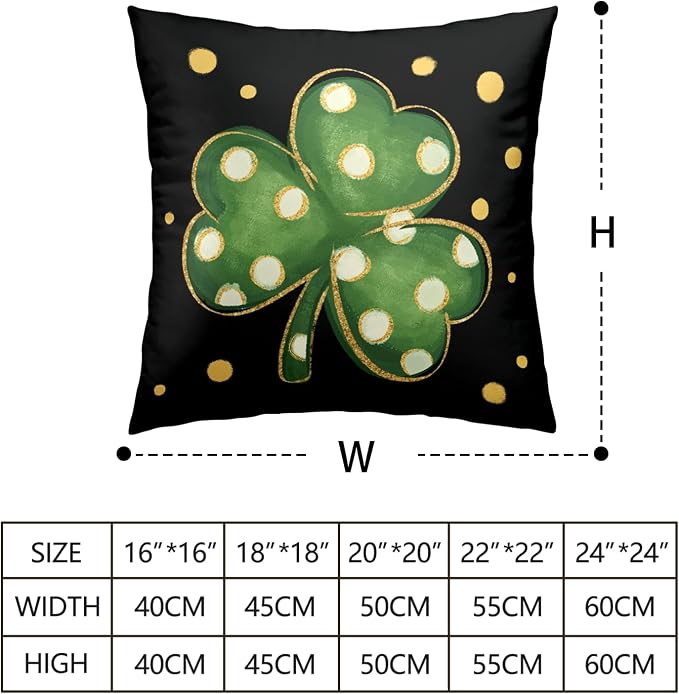 St Patricks Day Pillow Covers Lucky Blessed Pillow Cases Stripes Polka Dots Shamrock Throw Pillow Covers18x18 Set of 2 Green Black March Holiday Cushion Case for Sofa Couch Home Decor