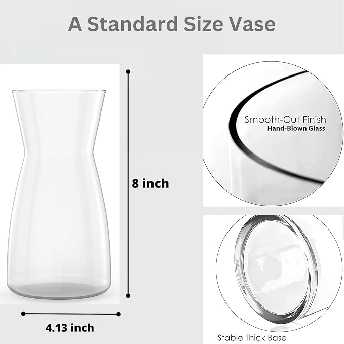 Premium Quality Glass Vase - Clear Vase, Crystal Glass Flower Vase for Rustic Home Decor, Decorative Vases for Flowers for Modern Farmhouse, Glass Vase Ideal for Shelf, Mantle, Table Entryway Decor