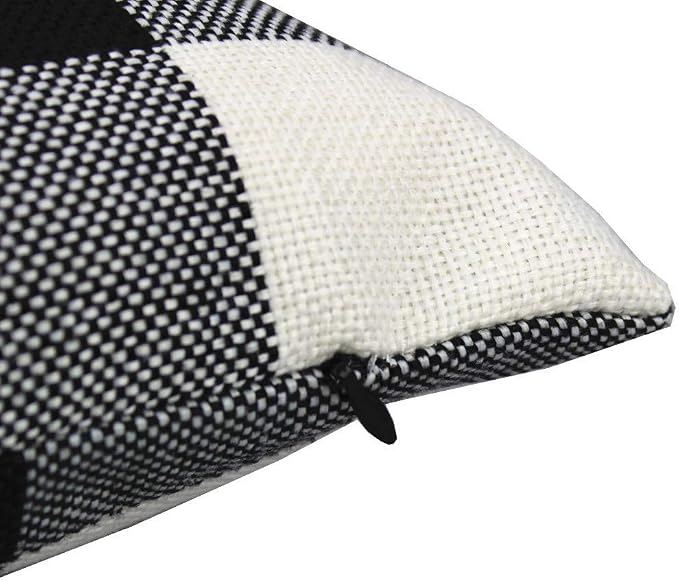 VAKADO Outdoor Plaid Throw Pillow Covers 18x18 Set of 2, Black & White | Buffalo check polyester, hidden zipper. Farmhouse gingham decor for porch, patio, outdoor & classroom. Machine washable.