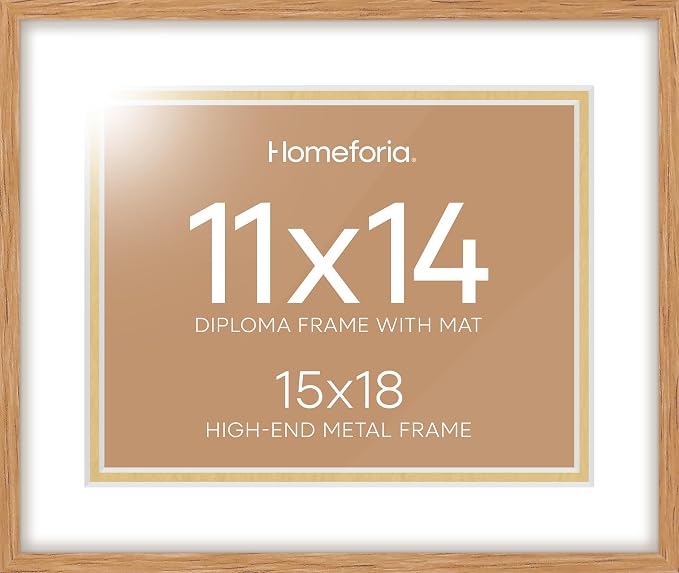 Homeforia 15x18 Natural Oak Diploma Frame, High-End Wood, 11x14 Mat, Glass