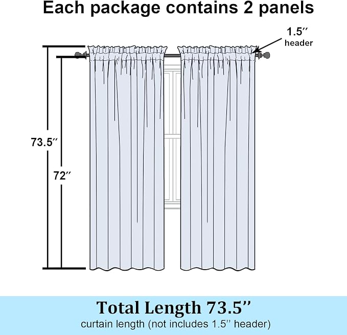 Simplebrand Hot Pink Sheer Curtains 72 Inches Long 2 Panels for Living Room, Rod Pockets Airy Window Treatments Voile Sheer Black Curtains Panels Lightweight for Front Back Patio Glass Door, 42" Width