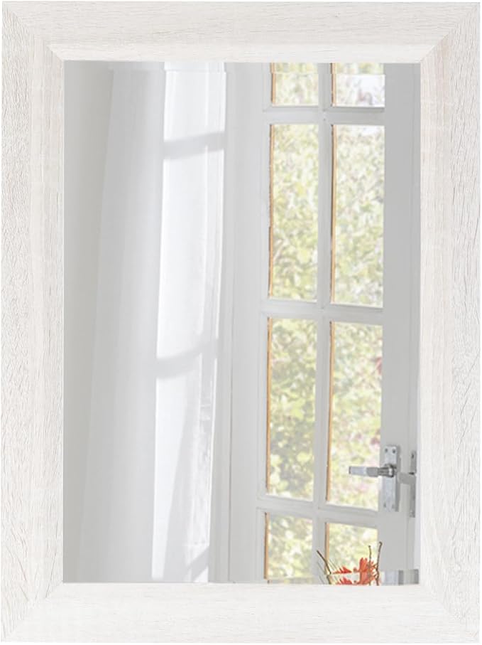 Small Rustic White Bathroom Mirror, Wooden Frame,11.8x15.8inch | Rectangle Wall Mirror, Hanging Horizontally or Vertically, Suitable for Living Room Bathroom Bedroom Entryway