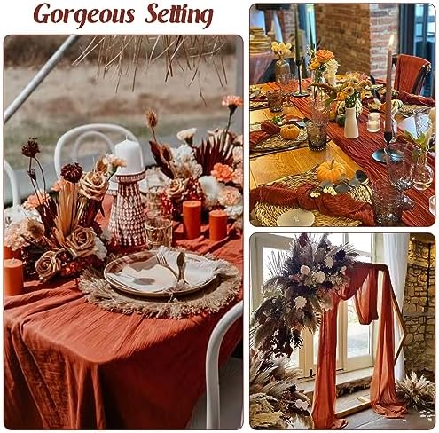 6 Pieces Terracotta 10FT Cheesecloth Table Runner Boho Gauze Fabric Table Runner Rustic Sheer Runner for Wedding Birthday Baby Shower Party Boho Table Decoration（Terracotta）