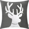 BRAWARM Christmas Pillow Cover 18 X 18 Inches, Gray Reindeer Embroidered Pillow Cover, Soft Velvet Decorative Throw Pillow for Couch Bed Sofa Living Room Home