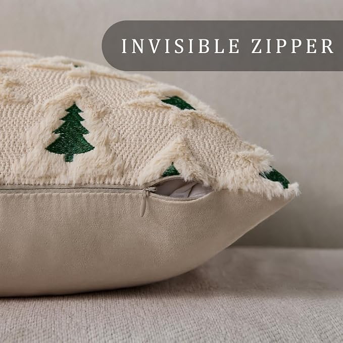 Allorry Christmas Pillow Covers 20x20 Set of 2 Beige Double Xmas Tree Pillow Covers Soft Plush Faux Fur Christmas Decorations for Xmas Winter Holiday Home Bedroom Sofa Cushion Cases PT-008C20