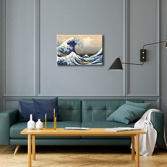 Wieco Art Great Wave of Kanagawa Katsushika Hokusai Modern Stretched and Framed Canvas Prints Artwork Abstract Landscape Pictures Paintings on Canvas Wall Art for Home Office Decorations Wall Decor