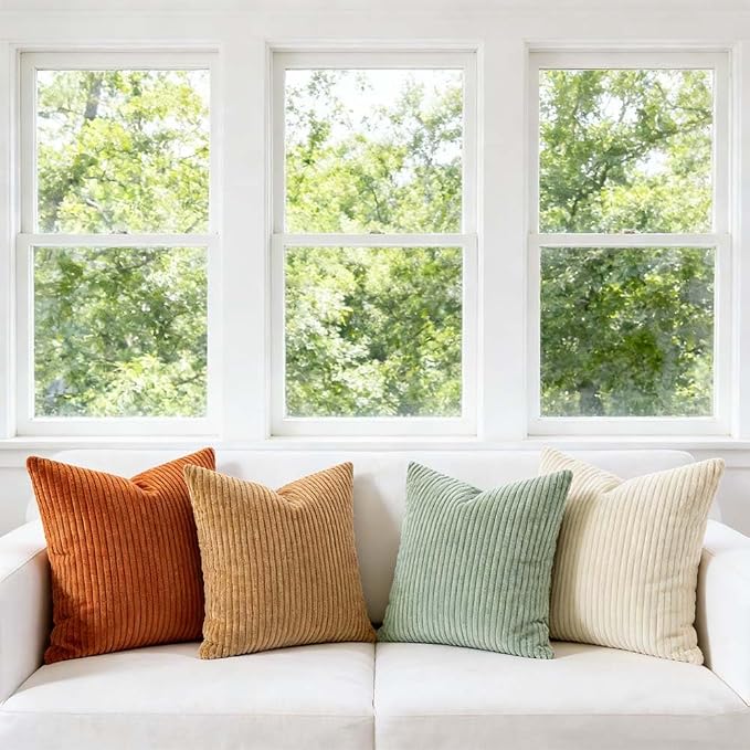 LANANAS Decorative Corduroy Throw Pillow Covers 20x20 Inch Teal-Orange | Set of 4 Neutral Couch Farmhouse Boho Throw Pillows for Living Room, Couch, Bed, Sofa Soft Accent Home Decor