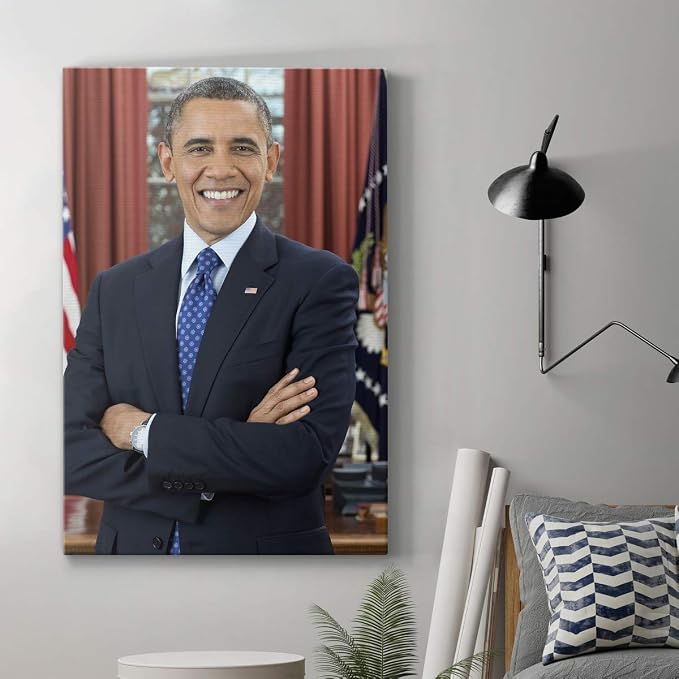 Renditions Gallery Barack Obama Presidental Portrait Wall Art, Premium Gallery Wrapped Canvas Decor, Ready to Hang, 12 in H x 8 in W, Made in America Print