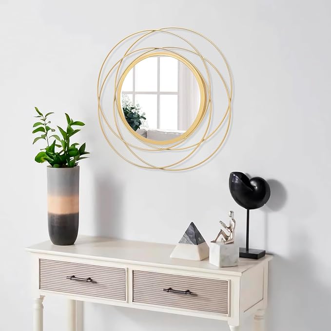 Large Round Mirror with Iron Metal Wire Frame Wall-Mounted Mirror for Home Decorative Living Room Bedroom Bathroom Entryway 16” x 16”