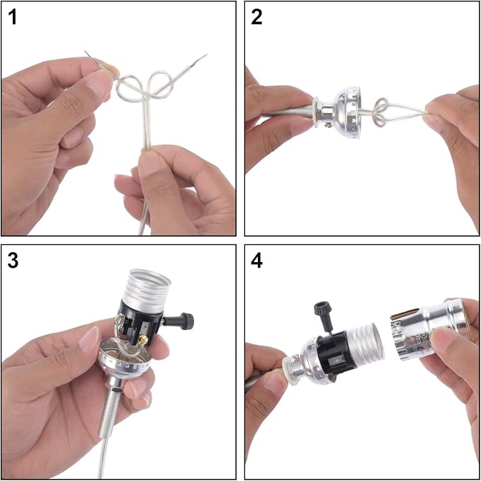 Canomo 2 Sets Table Lamp Kit Repair or DIY Lamp Kit with 8 Inch Harp, 2 Pieces 12" Lamp Pipe, 3-Way Socket and All Parts Needed and Instructions for DIY Lamp Design or Repair, Nickel Finish