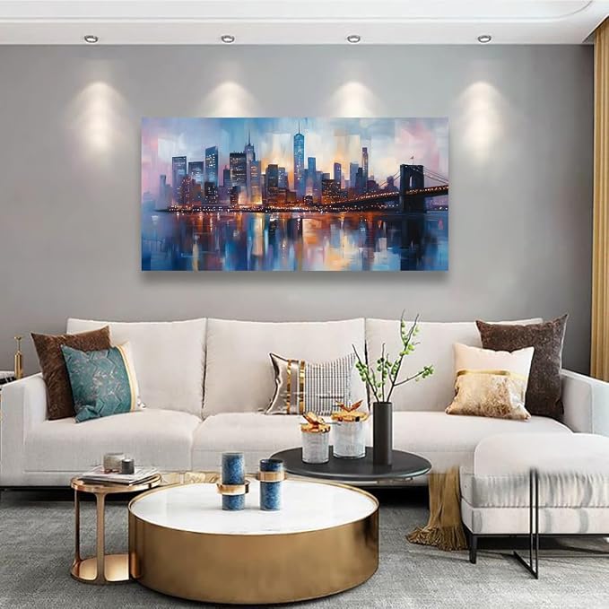 Abstraction Pictures Canvas Wall Art for Living room Office Bedroom Wall Decor,City Wall Art Print Paintings Modern Blue Great bridge Artwork Waterproof Ready to Hang-20x40inch