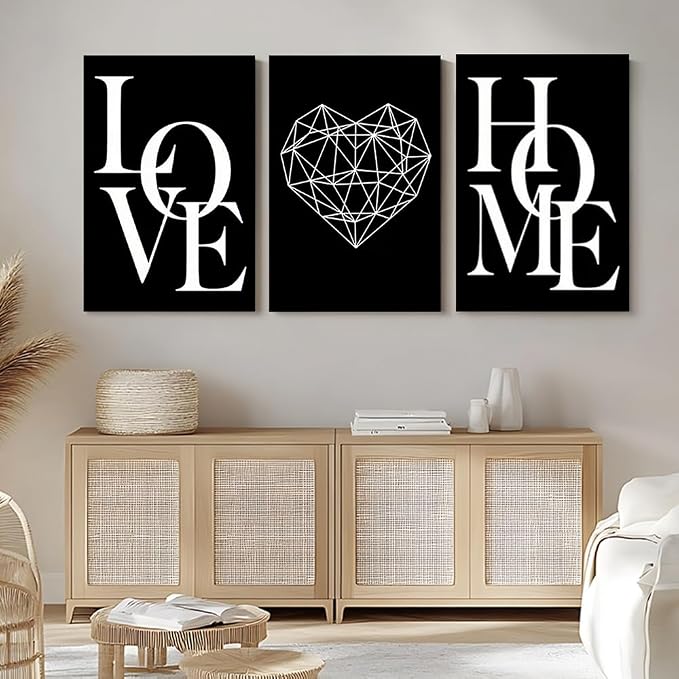 GUBIYU Love Home Wall Decor - Black and White Farmhouse Modern Home Decor - Family Love Sign - 16"x24"