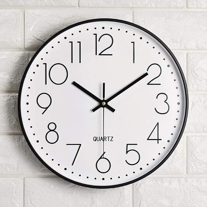 Tosnail 12 Inch Large Non Ticking Wall Clock, Round Silent Battery Operated Wall Clock for Living Room, Bathroom, Bedroom, Kitchen, Office Wall Decor - Modern Black Frame