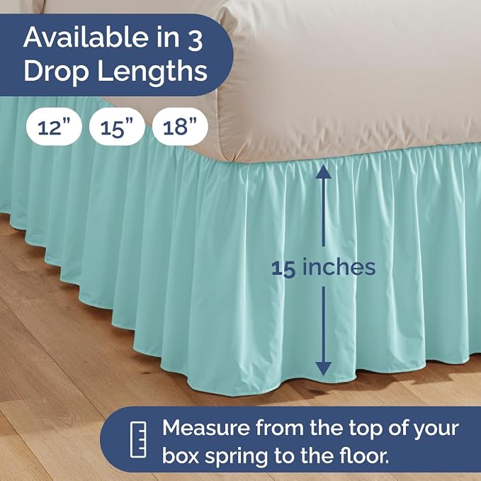 Bedskirt Full Size Ruffle - Ruffled Bed Skirt - 12 Inch Drop - Spa Blue | Bedskirt with Platform, Ultra-Soft Premium Hotel Quality, Wrinkle Free, Fade & Shrink Resistant, for Women, Men, Kids & Teens