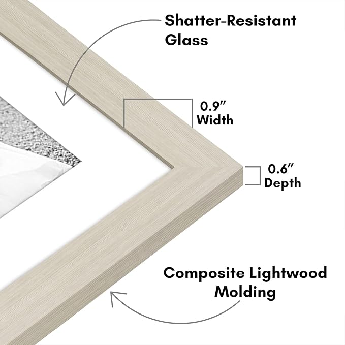 Americanflat Set of 7 Picture Frames with Shatter-Resistant Glass - Gallery Wall Frame Set with One 11x14, Two 8x10 and Four 5x7 Frames - Signature Collection - Light Wood | Includes one 11x14, two 8x10 and four 5x7, shatter-resistant glass, hanging ha...