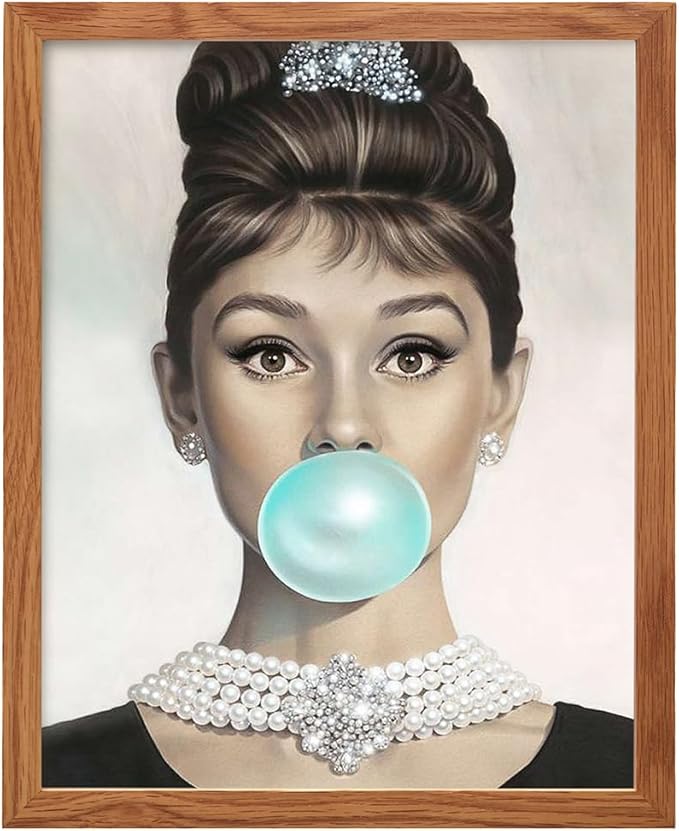 Audrey Hepburn Wall Art FRAMED - Blue Audrey Hepburn Poster - Holly Golightly - Glam Wall Art - Vintage Movie Poster - Gift for Women, Her, Wife, Woman - Pop Art Wall Decor