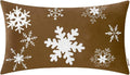 BRAWARM Christmas Pillow Cover 12 X 20 Inches, Brown Snowflake Embroidered Lumbar Pillow Cover, Soft Velvet Decorative Throw Pillow for Couch Bed Sofa Living Room Home