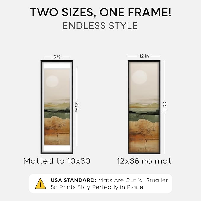 Homeforia 12x36 Black Oak Picture Frame, High-End Wood, 10x30 Mat, Glass