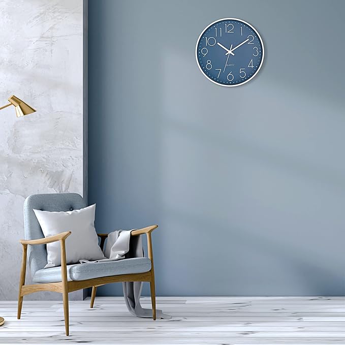 Foxtop 12" Modern Wall Clock Silent Battery Operated Analog Clock, Cerulean | Non Ticking, Quartz, Round, Easy to Read, Bedroom, Kitchen, Living Room, Office