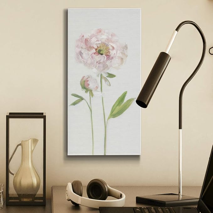 Renditions Gallery Canvas Floral Wall Art Home Paintings & Prints Single Stem Peony Rustic Romantic Botanical Modern Artwork Decorations for Bedroom Office Kitchen - 8"x16" LT43