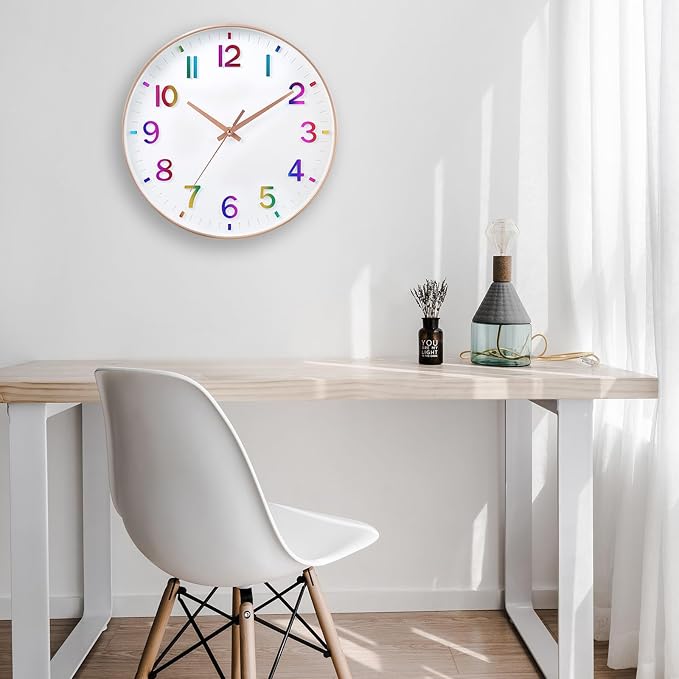 HZDHCLH 12 Inch Silent Wall Clock Battery Operated Non Ticking Colorful | 12 inch Silent Non Ticking Modern Wall Clock for Nursery Room Living Room Bedroom Kitchen Office Classroom Decor