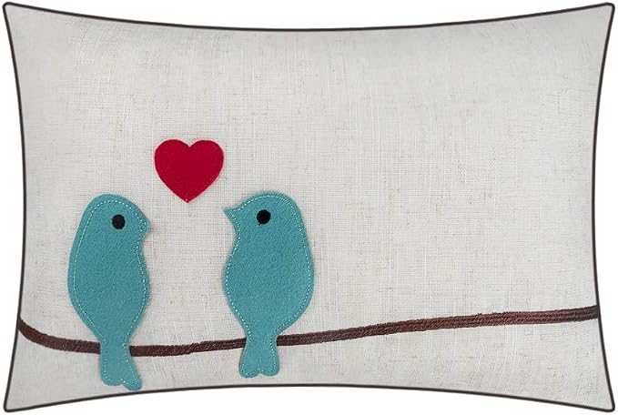 JWH Birds Throw Pillow Covers Decorative Animal Accent Cushion Cases Red Heart Pillowcase for Couch Bed Living Room Sofa 12x18 Inch Beige Teal Blue