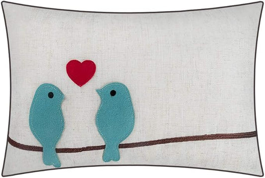 JWH Birds Throw Pillow Covers Decorative Animal Accent Cushion Cases Red Heart Pillowcase for Couch Bed Living Room Sofa 12x18 Inch Beige Teal Blue