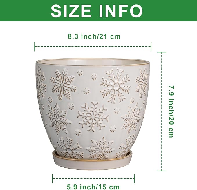 MPotTo Ceramic Planter 8 Inch Plant Pot with Drainage Hole and Saucer Ceramic Pots for Indoor Plants Outdoor Large Flower Pot for Home Decor White