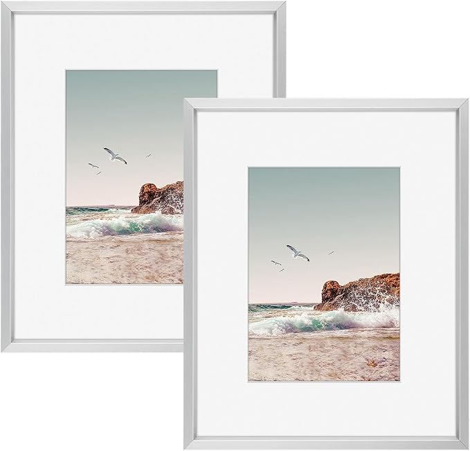 Frametory 8x10 Silver Aluminum Metal Picture Frame Mat for 5x7 Glass