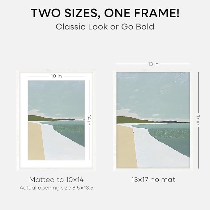 Homeforia 13x17 White Oak Picture Frame, High-End Wood, 10x14 Mat, Glass