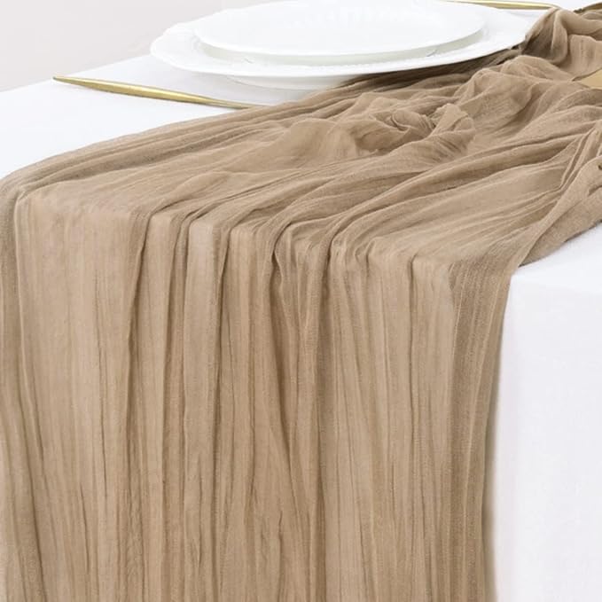 Cheesecloth Table Runner Fall Boho Wedding Birthday Party Home Decor | Nude Brown 3pcs Rustic Gauze 10FT Cheese Cloth Sheer Farmhouse Dining Runner for Baby Shower Bridal Holiday Decorations
