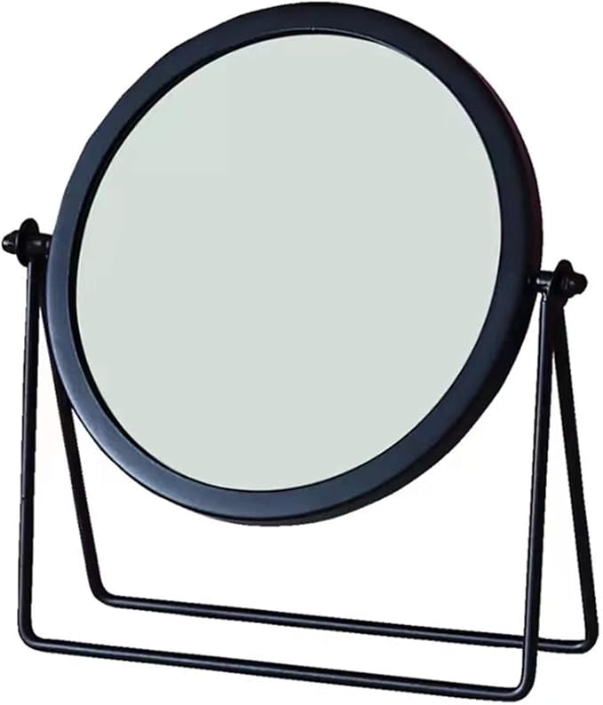 Iron Tabletop Makeup Mirror, Round Swivel Desktop Stand Mirror, 360°Rotation One-Sided Dressing Table Mirror (Black)