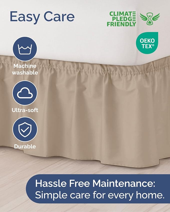 Wrap Around Dust Ruffle Bed Skirt, Full Size Beds - 12 Inch Drop, Cream | Easy Fit Elastic Strap, Adjustable Pleated Bedskirt w/Brushed Fabric, Wrinkle & Fade Free, for Women, Men, Kids & Teens