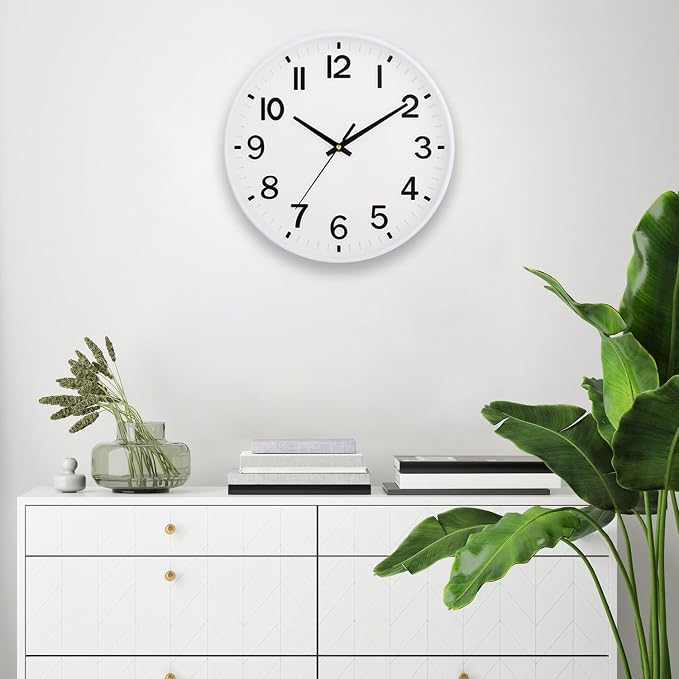 HZDHCLH 12 Inch Silent Wall Clock Battery Operated Non Ticking White | 12 inch Silent Non Ticking Modern Wall Clock for Living Room Bedroom Kitchen Office Decor