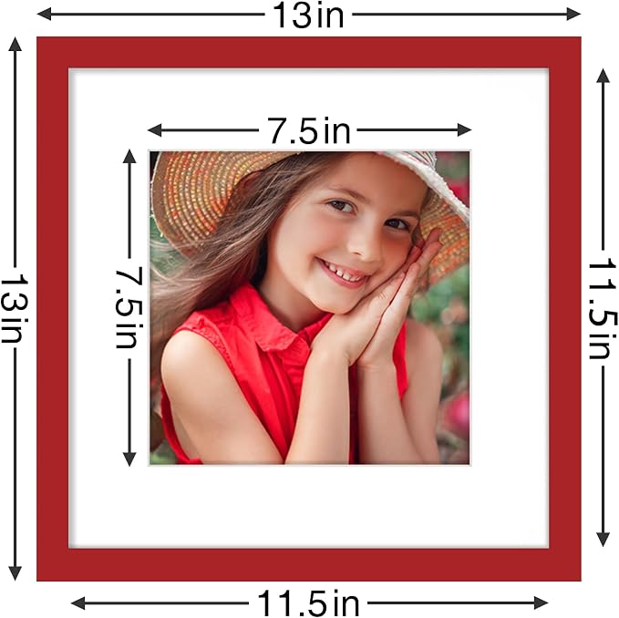 Vittanly 12x12 Picture Frames Set of 9 for Wall Mounting, Red | Display Pictures 8x8 with Mat or 12x12 without Mat for Wall Mounting, Square Photo Frames for Home Decor, Engineered Wood