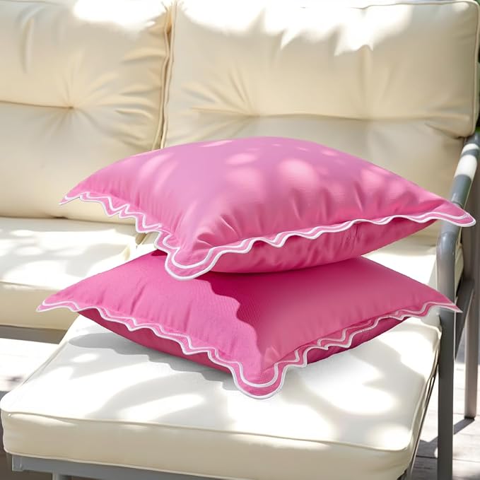 JOJOGOGO Hot Pink Scalloped Outdoor Lumbar Pillow Covers 12x20 Set of 2