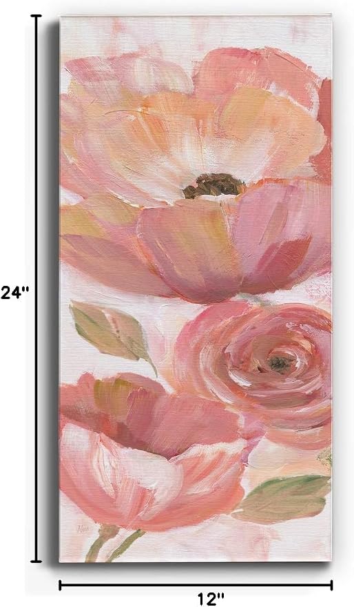 Renditions Gallery Canvas Floral Wall Art Home Paintings & Prints Pink Blooming Flowers Romantic Modern Vibrant Wall Hanging Decorations for Bedroom Office Kitchen - 12"x24" LT43
