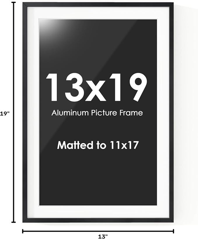 Fun Memories 13x19 Picture Frame, 13 x 19 Picture Frame with Mat for 11x17 Photo - HD Tempered Glass - Vertical and Horizontal Display - Wall Hook Hanging Hardware Included - Set of 1